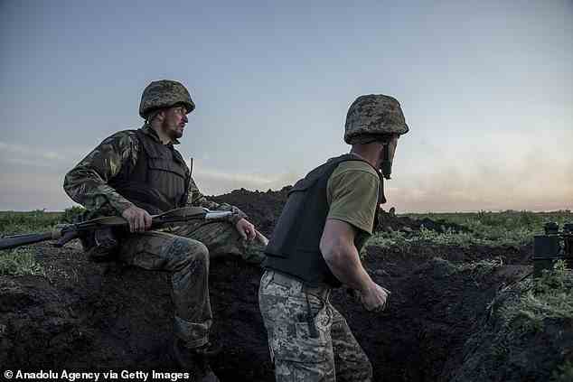 Ukrainian servicemen are seen in the trenches as fighting against Russian troops continues near to the Cherkaske City, on eastern Ukraine, May 3, 2022