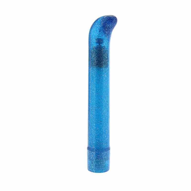 Der glitzernde blaue California Exotics Sparkle Slim G-Vibe langer, schlanker G-Punkt-Sexspielzeug-Vibrator auf weißem Hintergrund