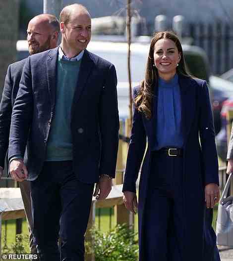 In a tweet, William and Kate said: 'Every now and then, someone captures the heart of the nation with their zest for life & tenacious desire to give back to society.' Pictured, the couple during their visit to Glasgow, Scotland, on May 11
