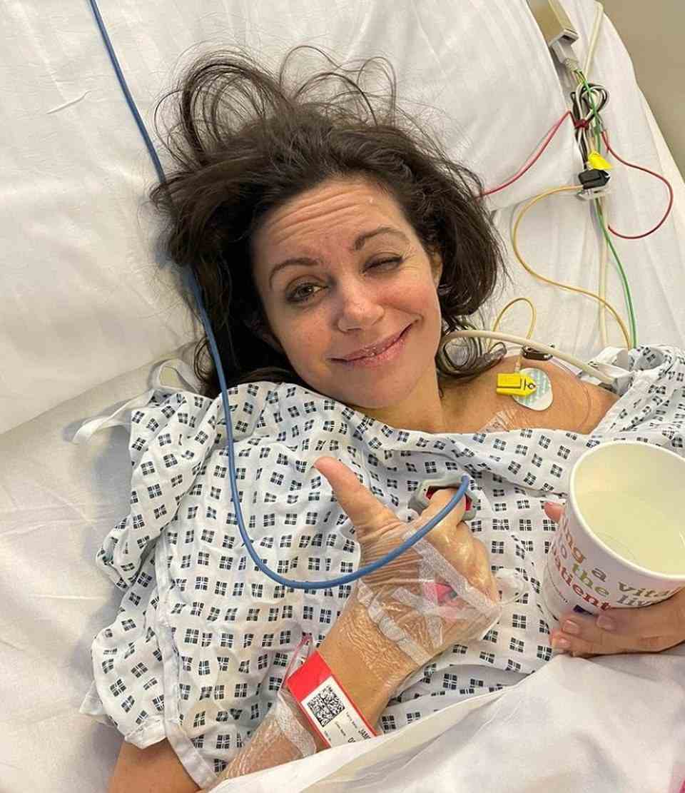 Deborah, who has incurable bowel cancer, revealed how she 'nearly died' in January in an 'acute medical emergency'. She shared this photo from hospital