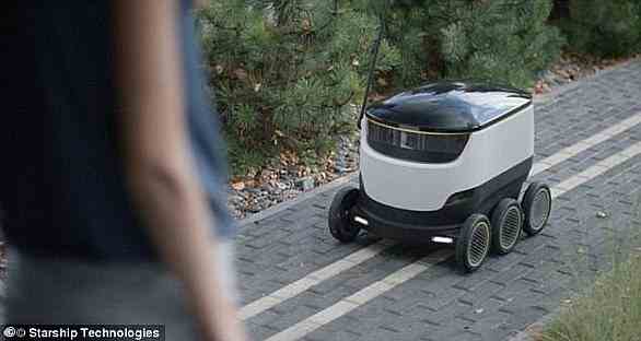 Ein anderes Unternehmen, Starship Technologies, stellt sich seinen autonomen Lieferservice mit landgestützten Robotern vor (Bild).