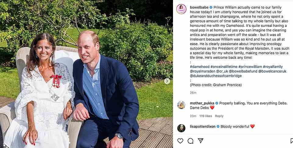 'Prince William actually came to our house!': Deborah shares pictures from the Duke of Cambridge's visit on Friday, in which he awarded her her Damehood