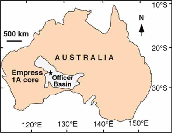 Eine Karte mit der Position von Officer Basin in Australien