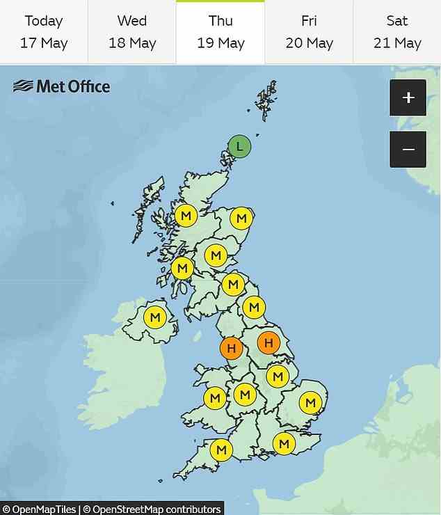 Heuschnupfen leidet in North West und Yorkshire und Humber wird diese Woche besonders zu kämpfen haben, da die Pollenbelastung von heute an bis mindestens Donnerstag hoch sein wird