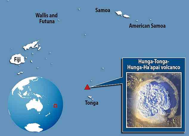 Hunga Tonga-Hunga Ha'apai, ein Unterwasservulkan im Südpazifik, spuckte bei seinem Ausbruch im Januar Trümmer bis zu 25 Meilen in die Atmosphäre