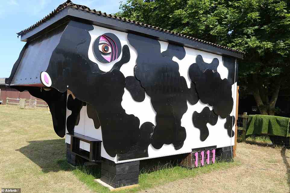 Described as a 'unique place to stay', The Cow Shed in Suffolk is a 'mix between camping, glamping and a caravan', says the Airbnb listing