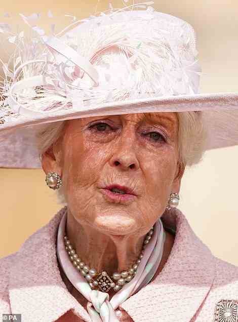Princess Alexandra looked dignified in a pink ensemble and pearl jewellery as she made her way around the garden party