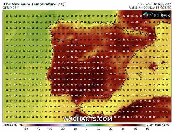 Spanien sieht auch „5 und 10 Grad über dem Normalwert auf dem größten Teil der Halbinsel“