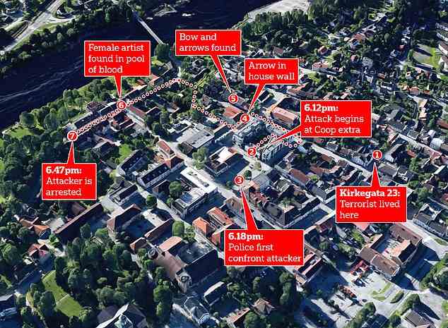 Der Mörder mit Pfeil und Bogen, der durch eine norwegische Stadt wütete, tötete alle fünf seiner Opfer in derselben Straße