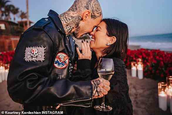 'I woke up all night thinking it was a dream,' Kourtney penned on Instagram about her proposal from Travis