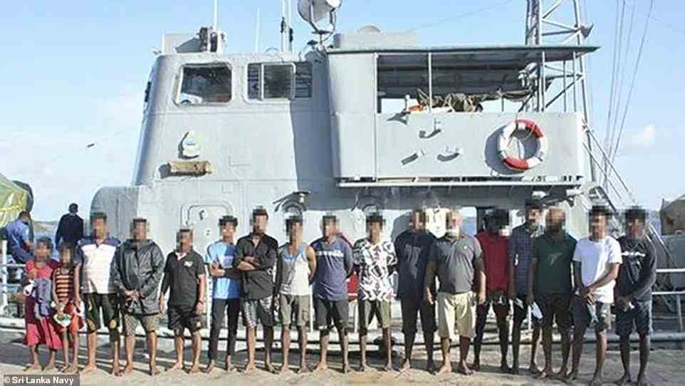 A fishing vessel carrying dozens of people (pictured) has been stopped by the Sri Lankan navy amid warnings that people smuggling could ramp up after election day