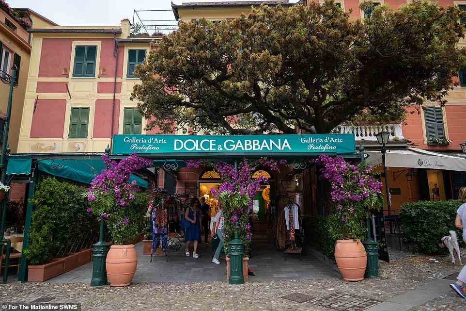 Sponsorship: A pop up Dolce & Gabbana shop, describing itself as a Galleria d’Arte, opened three days ago on the market square piazza beside the harbour in Portofino to capitalise on the public interest in the wedding