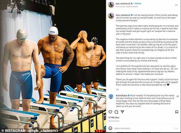Chalmers erklärte in einem Instagram-Post, er brauche aus psychischen Gründen eine Auszeit vom Rampenlicht, weshalb er nicht an der Zeremonie in Adelaide teilnehme