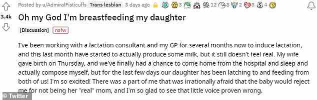 She added that it worked successfully and her daughter has been feeding from both her and her wife