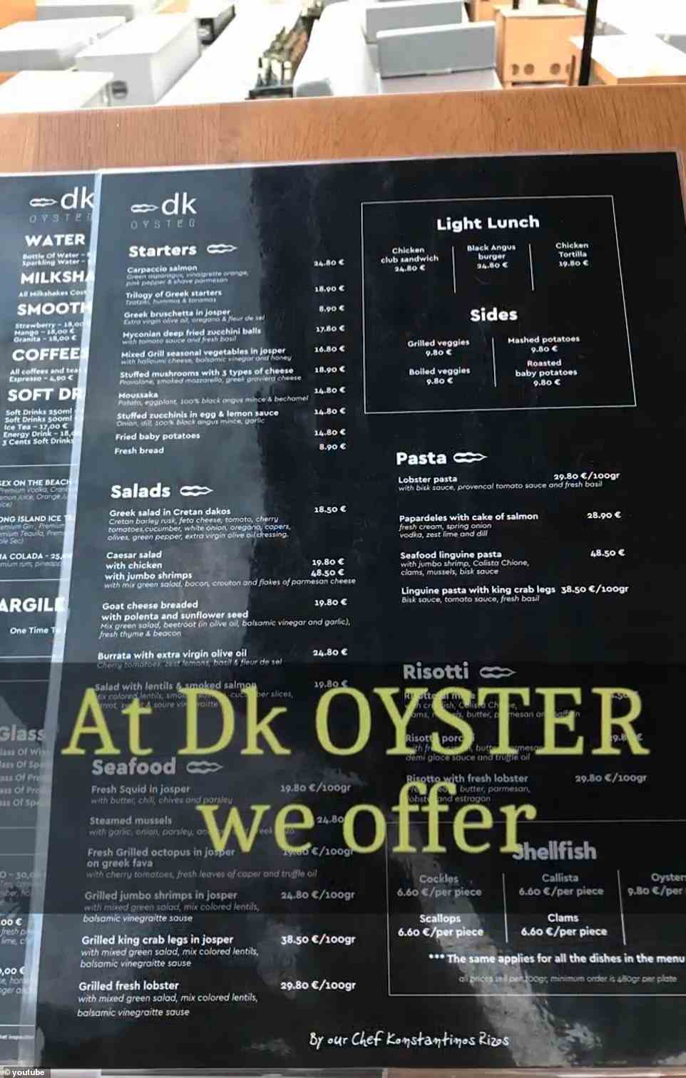 Food menu with prices is displayed outside the restaurant as it appears in a Facebook promotional video