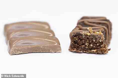The versions of Galaxy bars are almost identical in weight (42g compared to 40g). But the healthier option has 58 fewer calories, four times less saturated fat and contains nearly a third less sugar