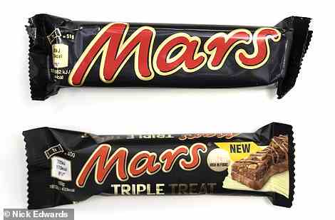 The Triple Treats Mars bar contains 173 calories, a quarter fewer than the 228 calories in the original version, although it is bigger, as it is sold as a 51g. It also contains half as much saturated fat - 2g down from 4.1g. The healthier option also contains nearly twice as much protein (3.9g) compared to a classic Mars (2.2g)