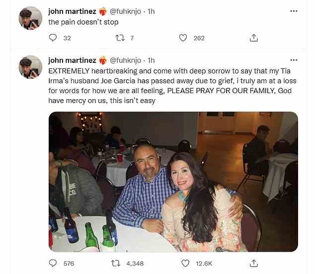 The couple's nephew confirmed Joe's death on Twitter on Thursday