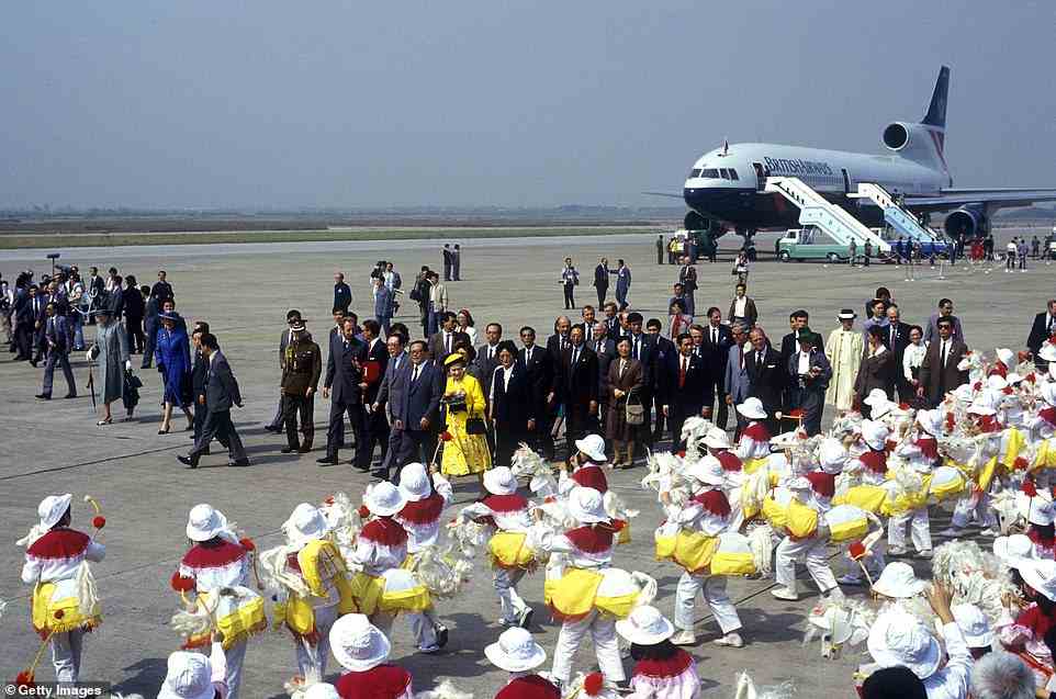 The Queen is pictured here arriving in Shanghai on October 12, 1986, during an official state visit to China