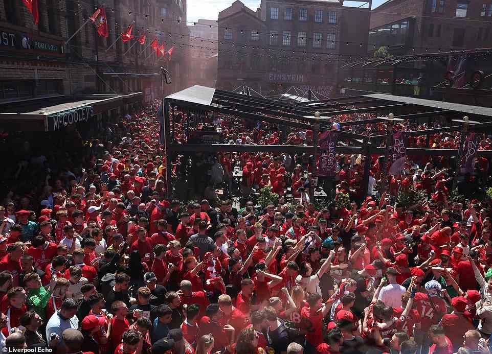 Liverpool fans enjoyed the atmosphere in Concert Square ahead of the UEFA Champions League final