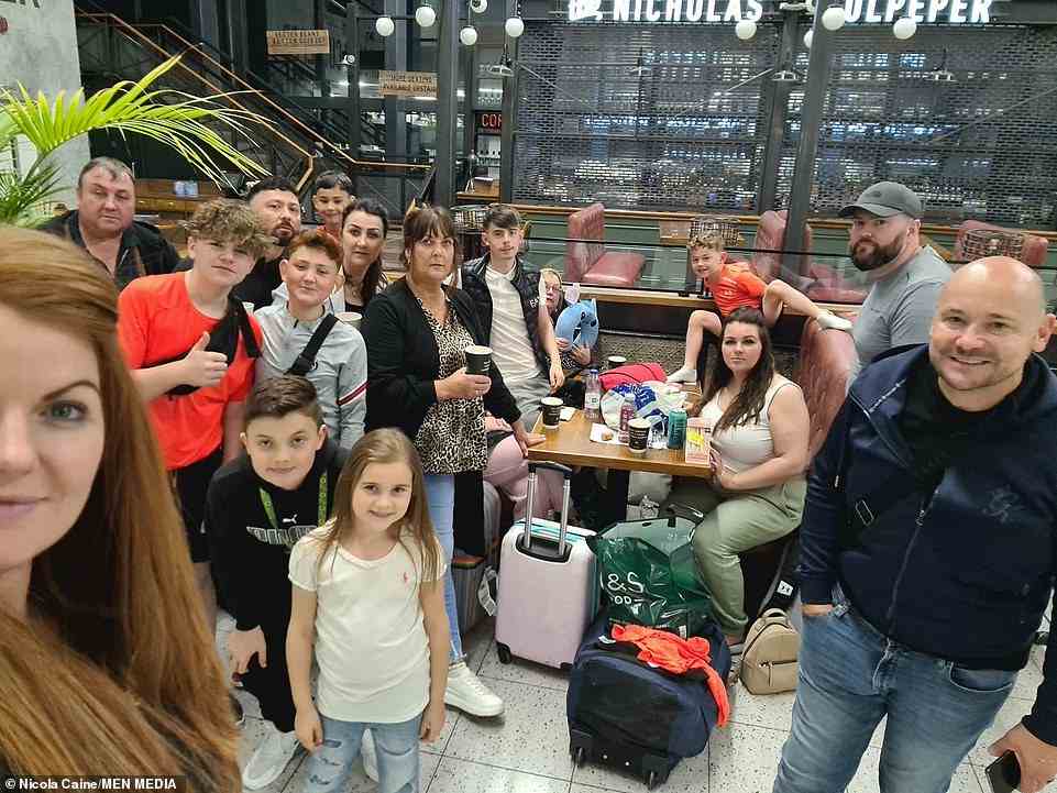 Nicola Caine (left), 37, from Cheshire, was due to fly from Manchester Airport to Tenerife on Monday in a group of 13 with her husband, children and several family members. They were booked on the EZY1903 easyJet flight to Tenerife South for a seven-day holiday, which cost around £2,500