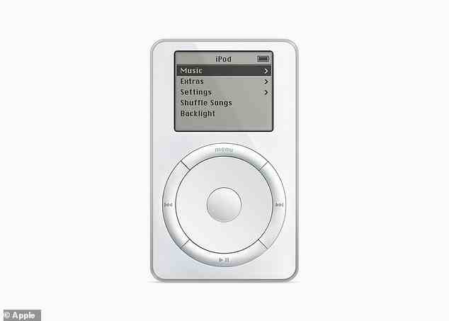 Der hier abgebildete ursprüngliche iPod war der erste MP3-Player, der 1.000 Songs und eine 10-Stunden-Batterie in einem 6,5-Unzen-Paket verpackte