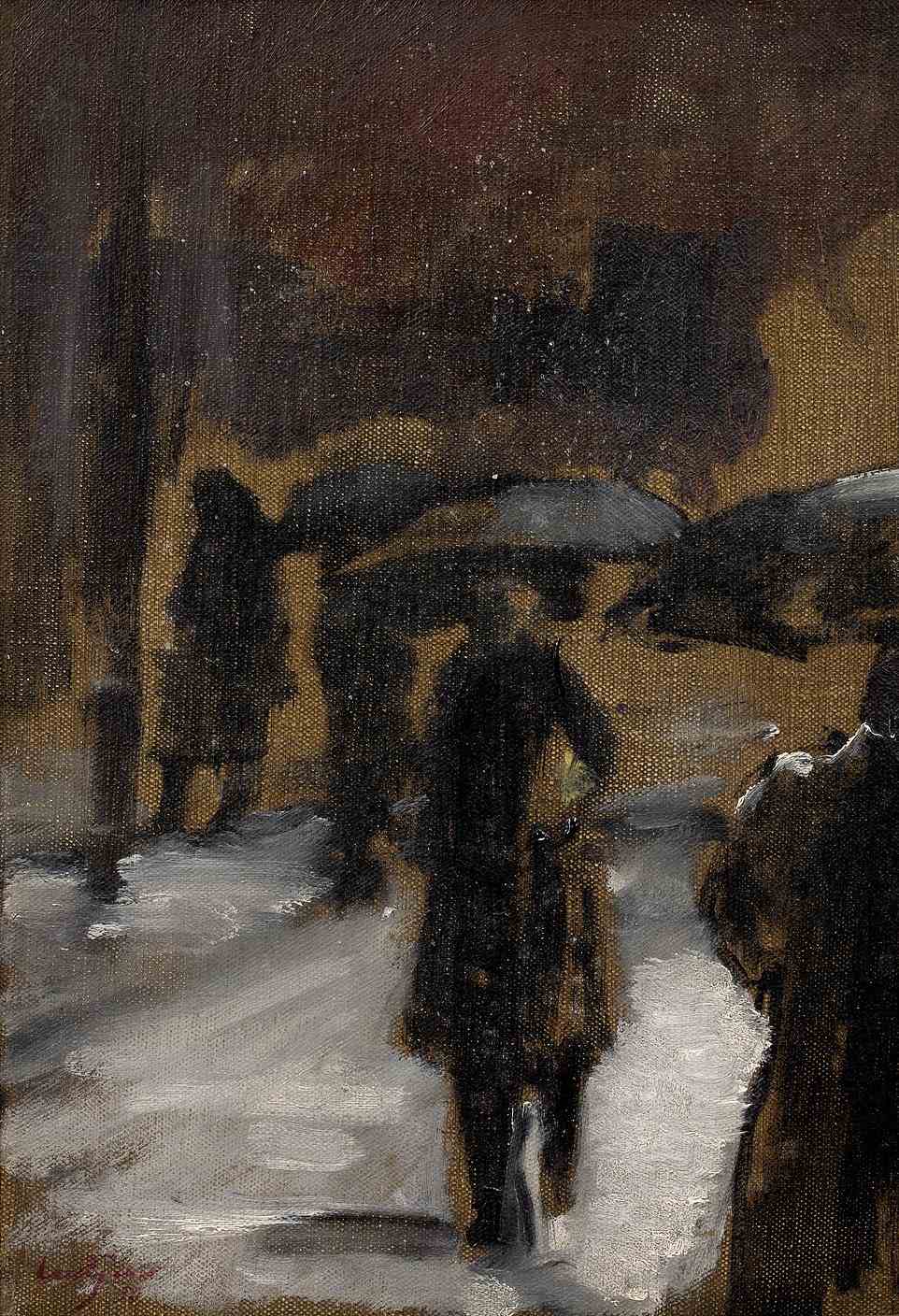 An unnerving painting by a Victorian artist who some experts believe was notorious serial killer Jack the Ripper has sold for £14,000. Walter Sickert's 'Figures in the Rain' went for more than double its upper sale estimate of £6,000 at an Oxford auction house on Wednesday