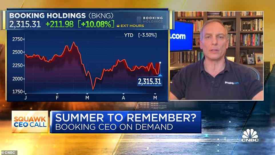 Glenn Fogel, der Booking.com beaufsichtigt, warnte viele Reisende – insbesondere Europäer – würden sich dieses Jahr dafür entscheiden, ihren Urlaub woanders zu verbringen, was amerikanischen Unternehmen schadet (heute auf CNBC Squawkbox abgebildet).
