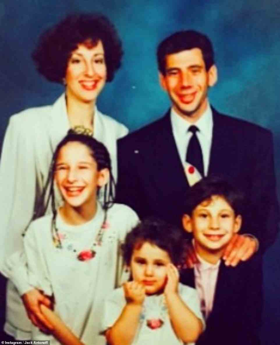 The family was struck with tragedy when Jack's youngest sister, Sarah, died of brain cancer at the age of 13, when he was a senior in high school. He is pictured with his family as a kid