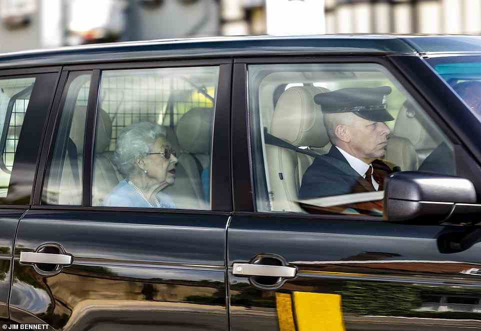 The 96-year-old monarch, who has been suffering with mobility issues, is said to have experienced 'discomfort' during today's events, which kickstarted the four-day Platinum Jubilee celebration to commemorate her 70-year reign. (Pictured: The Queen arrives back at Windsor Castle following Thursday's Trooping the Colour)