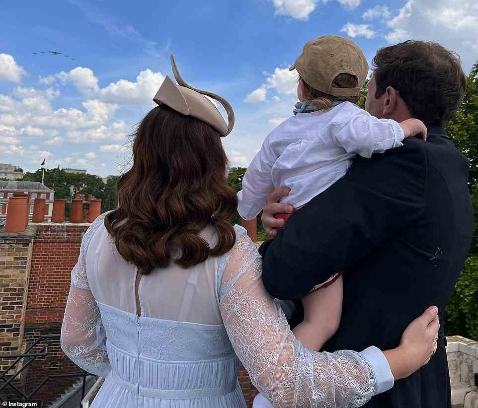 Princess Eugenie shared a glimpse into the 'outstanding' secret lunch' enjoyed between the royal cousins during the Platinum Jubilee celebrations on Thursday, which included her son August, one, watching the historic flypast from a London rooftop.