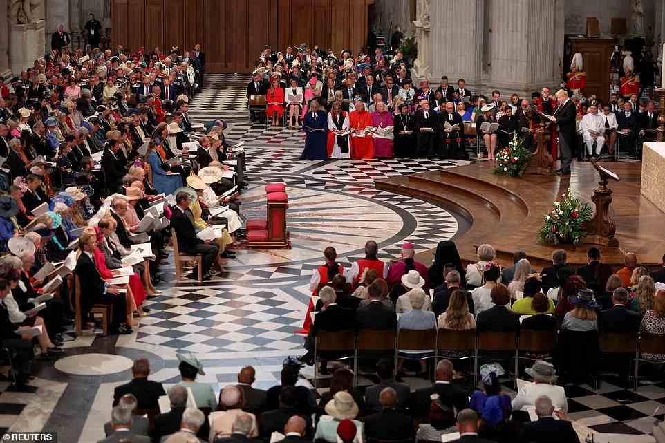 Prime Minister Boris Johnson speaks during the Service of Thanksgiving held at St Paul's Cathedral this morning