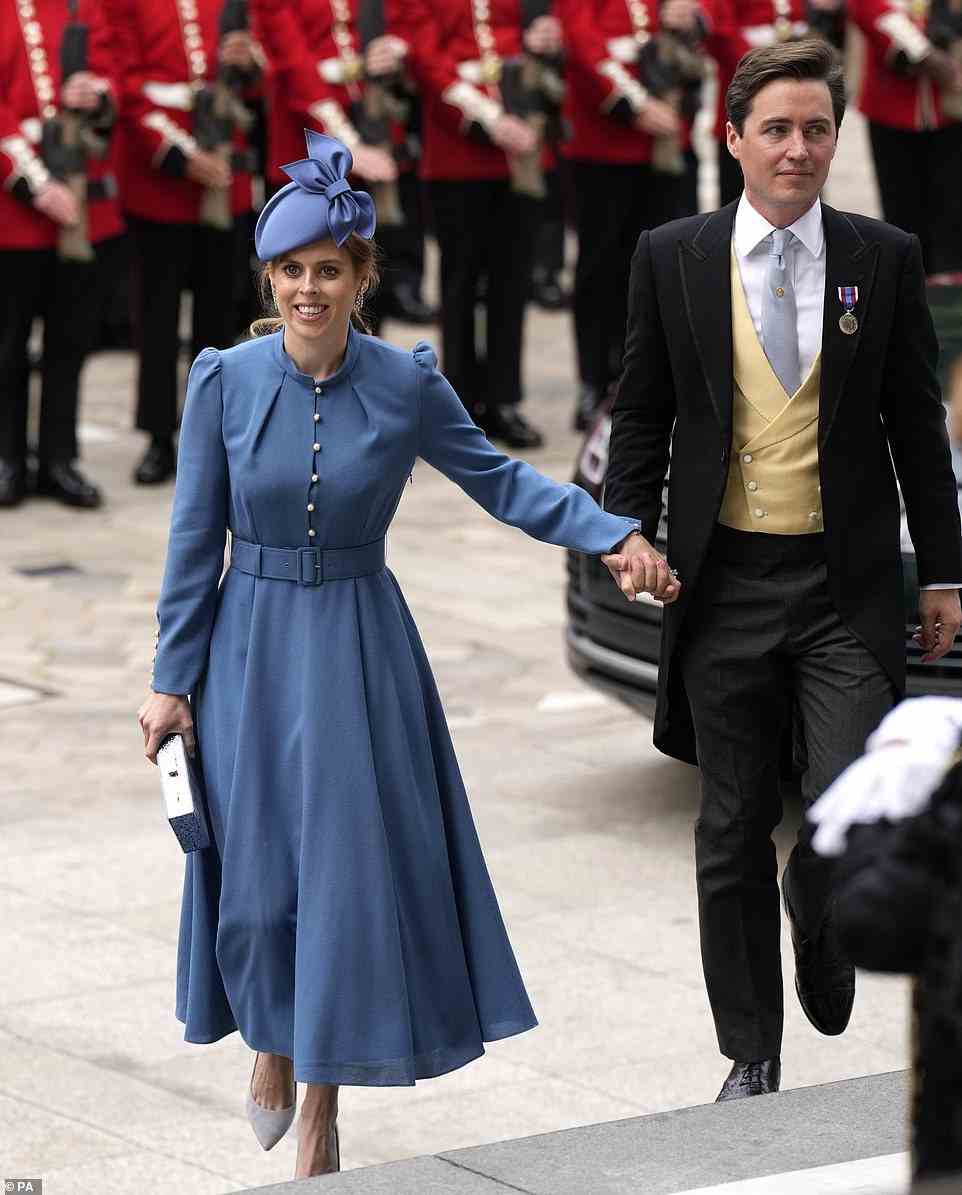 The Duke of York's daughter looked elegant as she arrived at St Paul's Cathedral alongside Edo, 38, to attend a Thanksgiving Service in honour of the Queen this morning