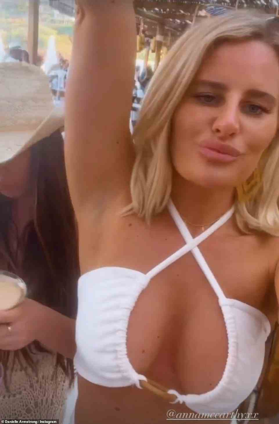 Stunning: Danielle flaunted her tan and ample cleavage on the sun-soaked getaway with pals, posting snapshots into her hen do on Instagram Stories