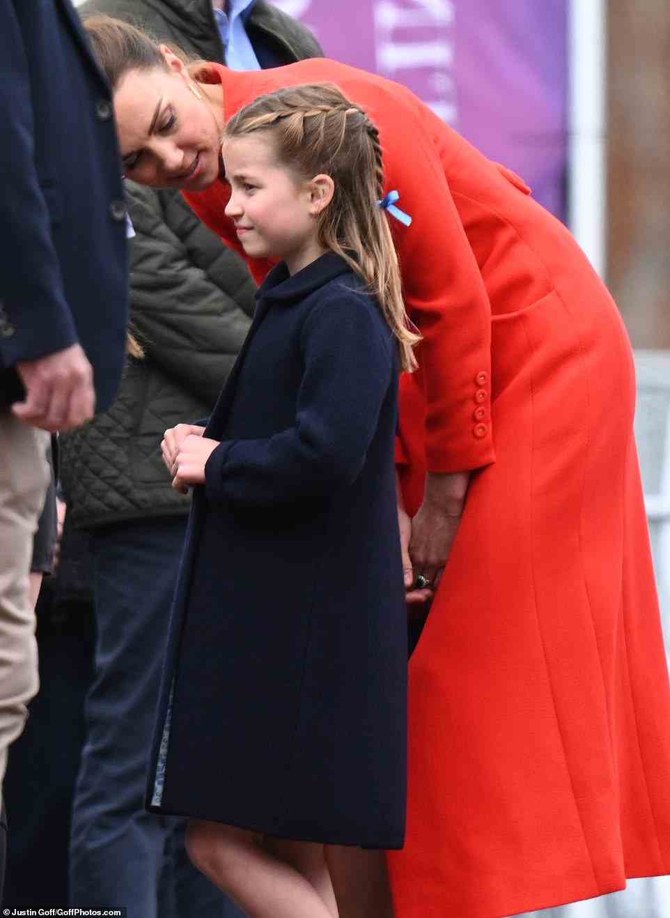 Pictured: Princess Charlotte proved she is following in her mother's thrifty footsteps, rewearing her navy £140 Amaia coat