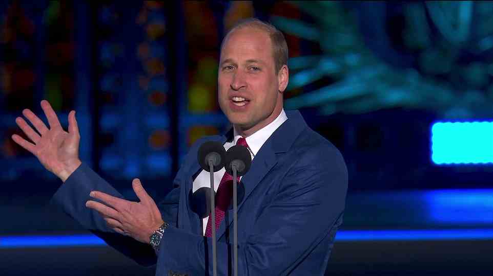 Climate change: Prince William then appeared on stage and jokingly said it was great to see Buckingham Palace transformed into an i-Max screen, before lauding his father Charles and grandfather Philip for helping to stop climate change