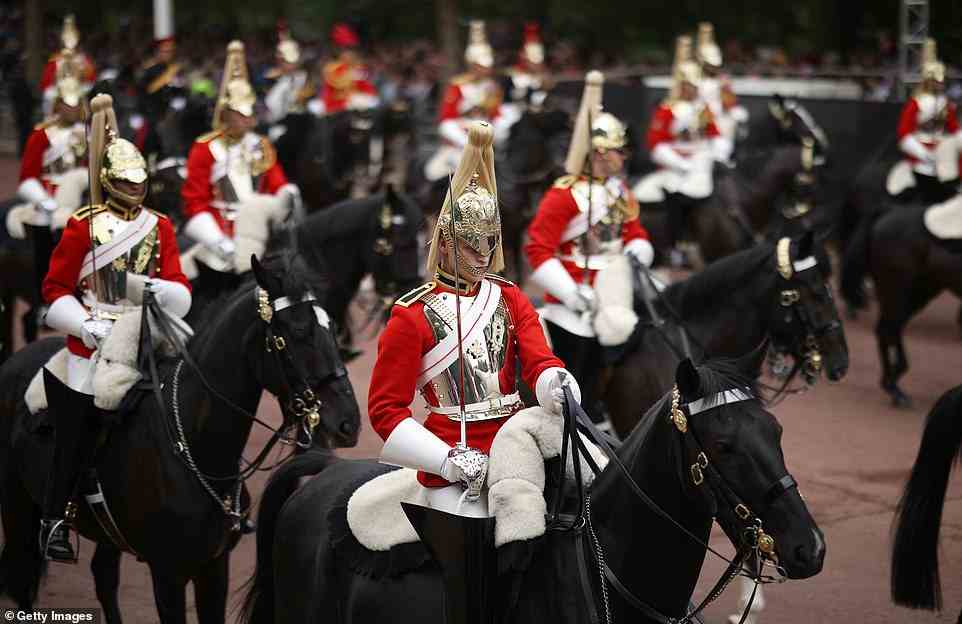 Military ride on horseback during the Platinum Pageant on June 5, 2022 in London