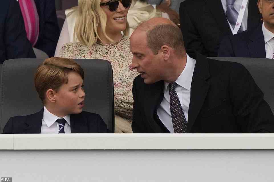 Prince George and the Duke of Cambridge during the Platinum Jubilee Pageant, June 5, 2022