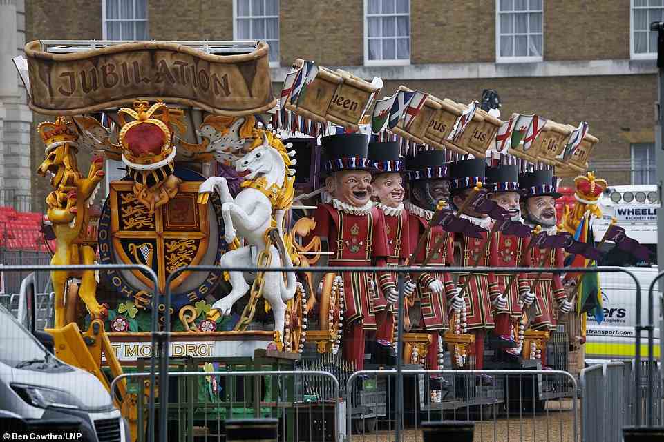 A royal themed float due to be used in the Pageant waiting in Westminster this morning, June 5, 2022