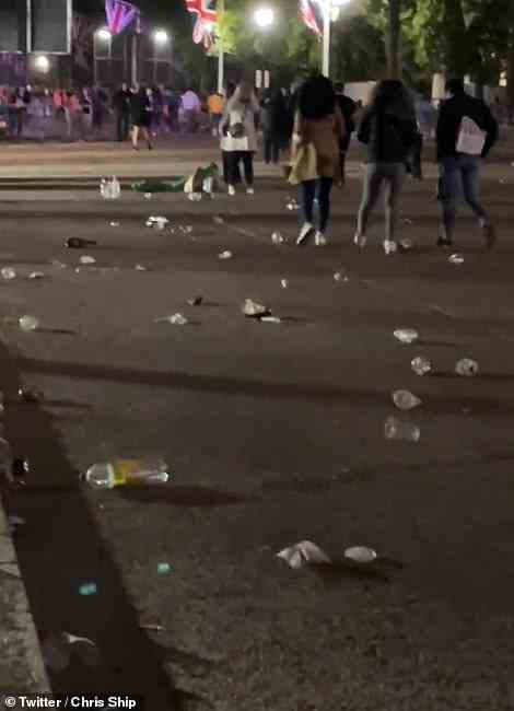 Rubbish left on The Mall overnight after the Platinum Party at the Palace
