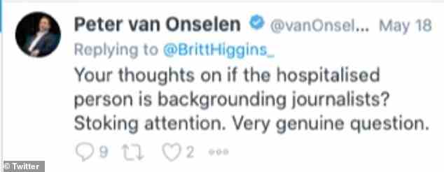 Der erbitterte Streit hat sich auf Twitter ausgebreitet, wo Peter van Onselen angeblich provokative und pointierte Kommentare im Internet abgegeben hat, die angeblich mit dem Fall zusammenhängen
