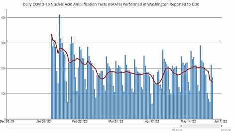 The above graph shows the number of daily tests carried out each day in Washington. This state, at the center of one of ten health regions, does not publish a positivity rate