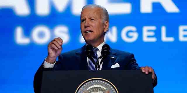 Präsident Joe Biden spricht während der Eröffnungszeremonie des Amerika-Gipfels am Mittwoch, den 8. Juni 2022, in Los Angeles.