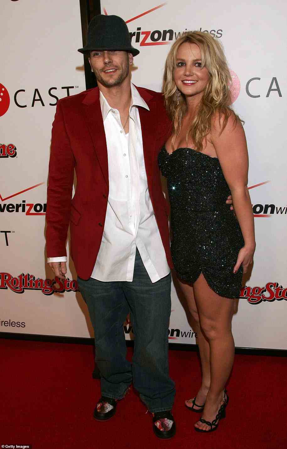 Marriage no. 2: Spears was married to her second husband Kevin Federline from 2004–2007. In January 2008, she was put on a psychiatric hold after refusing to return their sons Sean and Jayden to him (pictured in 2005)