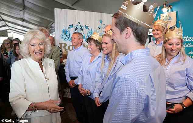 Camilla, Duchess of Cornwall laughed with exhibitors from Rodda's Cornish Clotted Cream as she attended the Royal Cornwall Show at The Royal Cornwall Showground