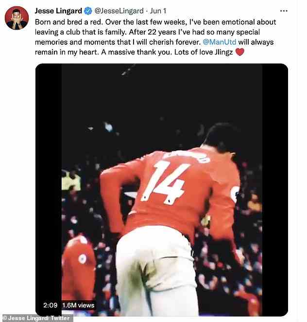 Auf Wiedersehen: Mit der Nachricht, dass Jesse Manchester United diesen Sommer verlassen wird, reagierte er in einem Statement auf Twitter