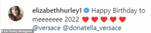Meilenstein: Sie beschriftete den Beitrag mit „Happy Birthday to meeeeeee 2022“ und markierte sowohl den offiziellen Instagram-Account von Versace als auch die Designerin Donatella Versace
