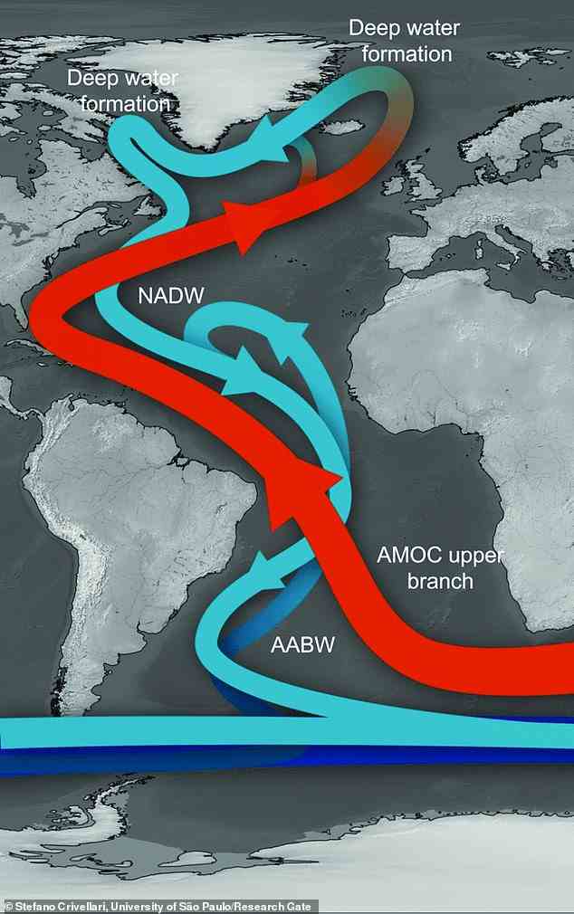 A University of New South Wales report published in the Nature Climate Change journal uncovered that the conveyor belt of ocean currents is starting to 'slow down' triggering long-lasting La Niña weather patterns (graphic pictured)