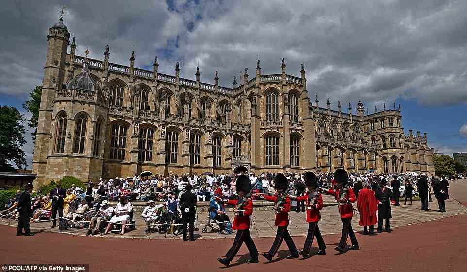 Crowds gathered at St George's Chapel in Windsor ahead of the big event this afternoon, which will see a number of royals in attendance