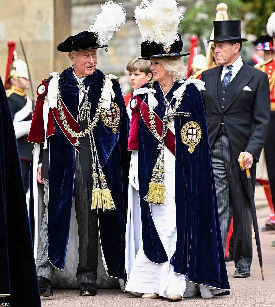 The royal was joined by Prince Charles during the parade earlier today as the pair arrived for the Order of the Garter Service at St George's Chapel, Windsor Castle
